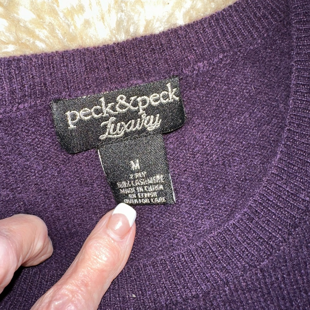 Peck & Peck luxury Dark Plum Cold-Shoulder Sweater - Picture 3 of 5